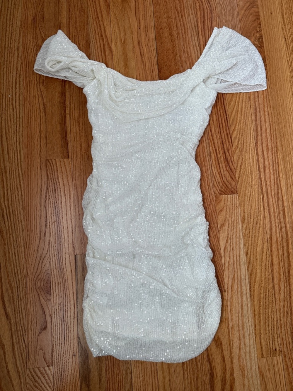 Hello Molly White off the Shoulder Sequin Mini Dress